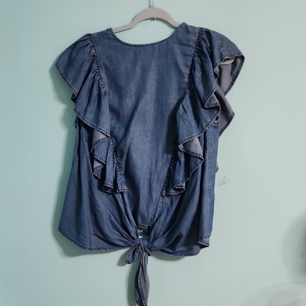 Frame Denim Gray Sleeveless Ruffled Blouse